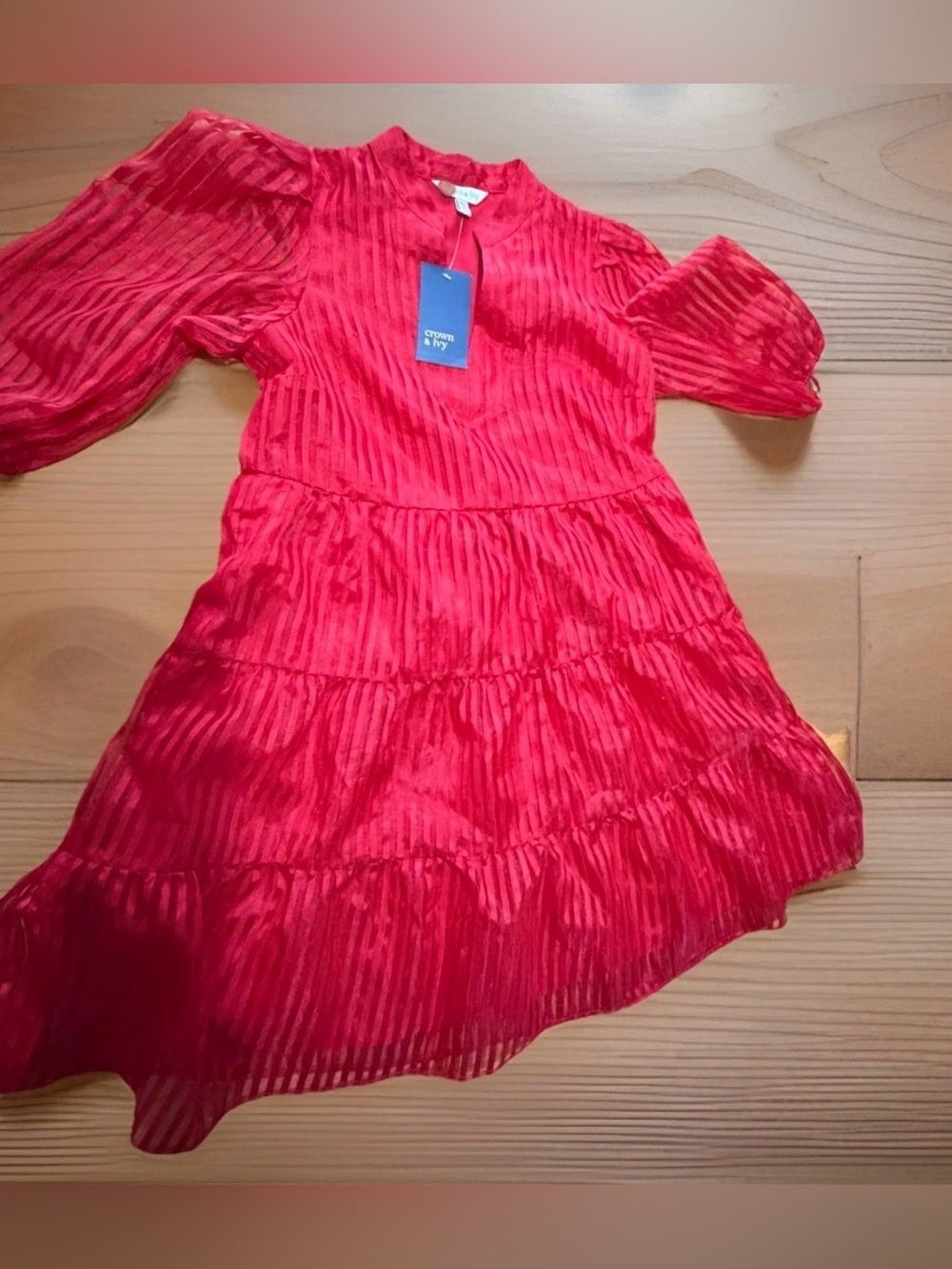 Crown & Ivy Shadow Stripe Tiered Mini Dress 3/4Sleeves
Pockets Whimsy Core NWT
